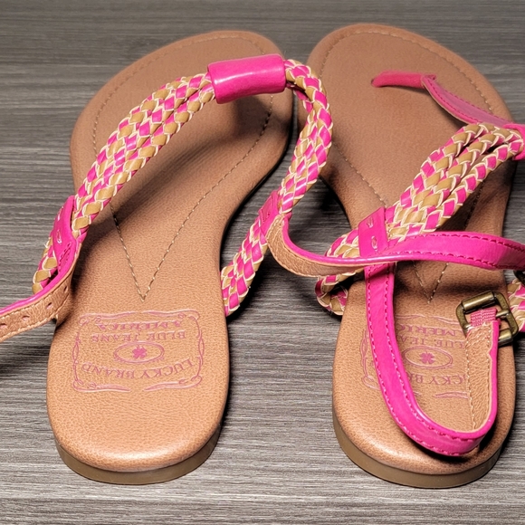 Lucky Brand Dabney Pink Tan Thong Sandals size 8 Womens shoes T Strap - Picture 3 of 9